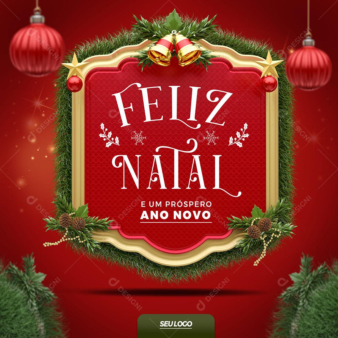 Brasão Vermelho Feliz Natal Para Composição PSD Editável