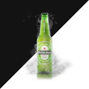 Cerveja Heineken Fria Com Geada e Vapor PNG Transparente