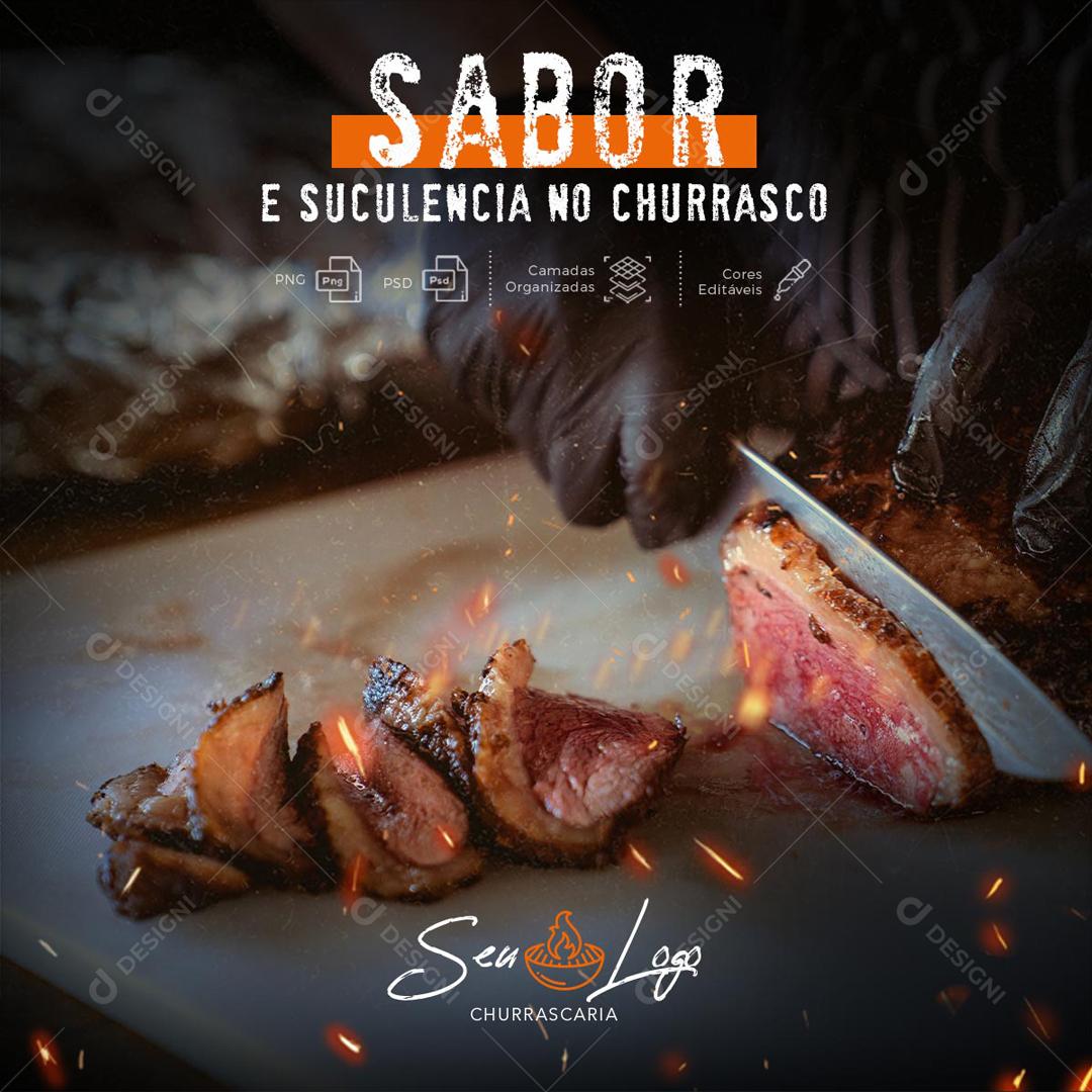 Sabor E Suculência No Churrasco Restaurante Social Media PSD Editável