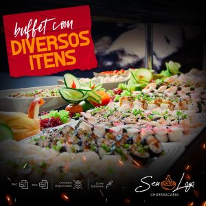 Buffet Com Diversos Itens Sushi Comida Japonesa Social Media PSD Editável