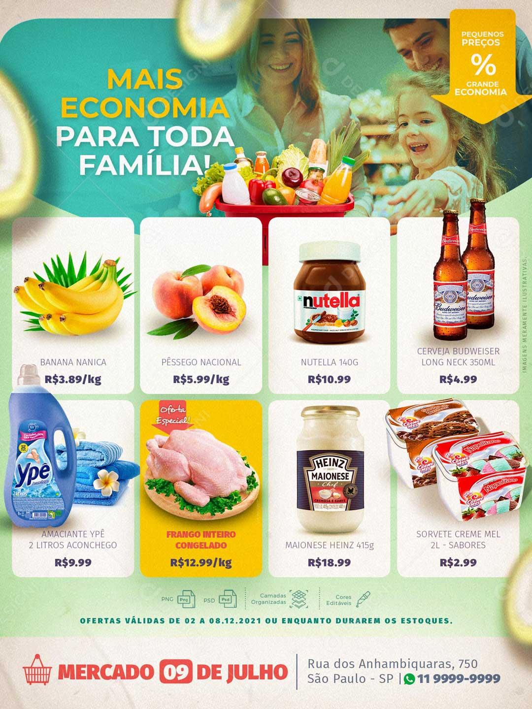 Encarte Mais Economia Para Toda Família Produtos Social Media PSD Editável