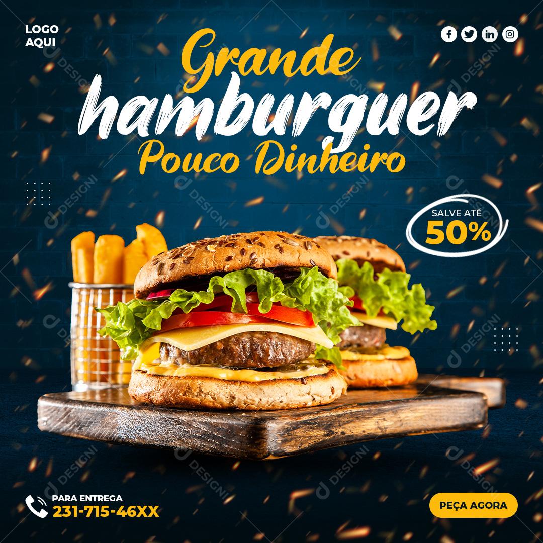Social Media Grande Hamburgue Pouco Dinheiro 50% PSD Editável