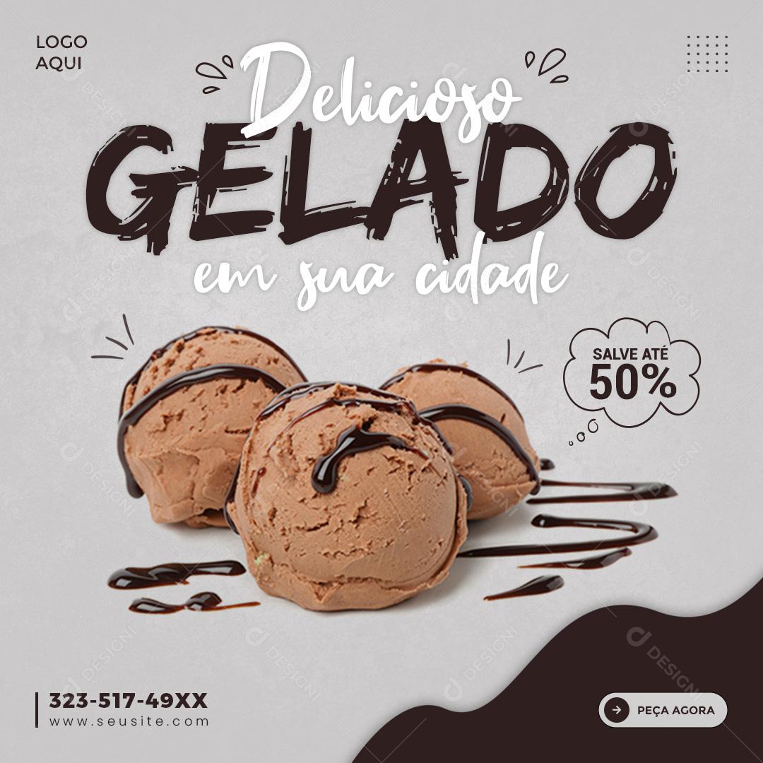Social Media Soverteria Delicioso Gelado Em Sua Cidade PSD Editável
