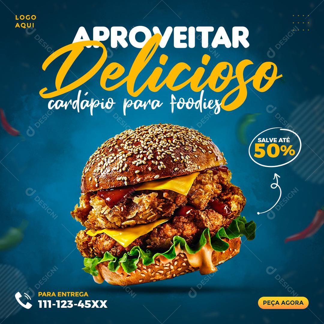 Social Media Hamburgueria Aproveitar Delicioso Cardápio Para Foodies PSD Editável