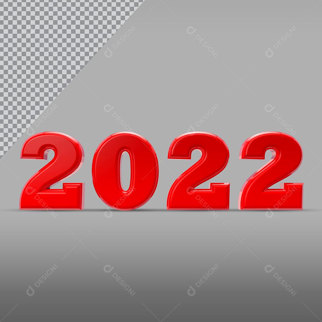 Elemento 3D Número 2022 Vermelho Para Composição PNG Trasparente Sem Fundo