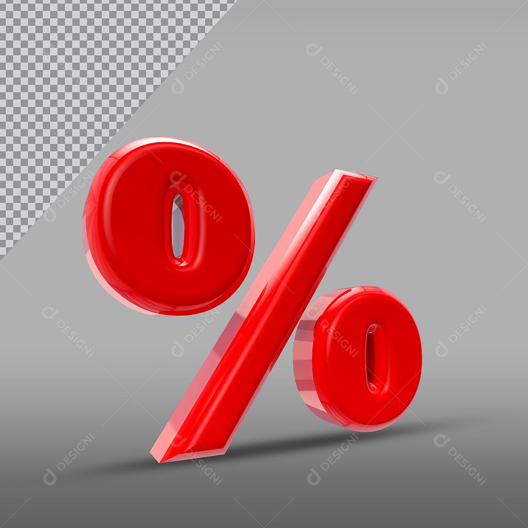 Elemento 3D Porcentagem Vermelho  Para Composição PNG Trasparente Sem Fundo
