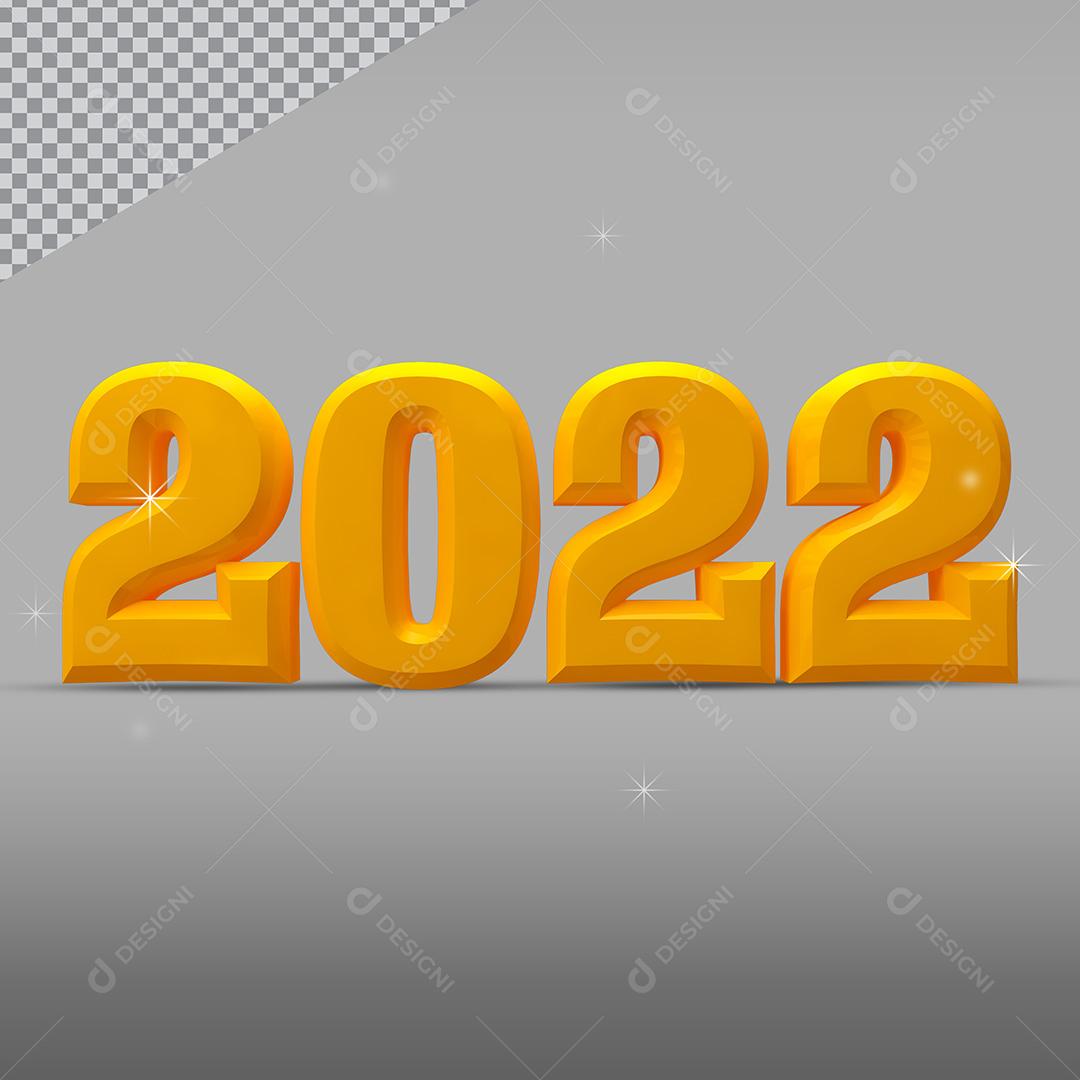 Elemento 3D Número 2022  Amarelo Para Composição PNG Trasparente