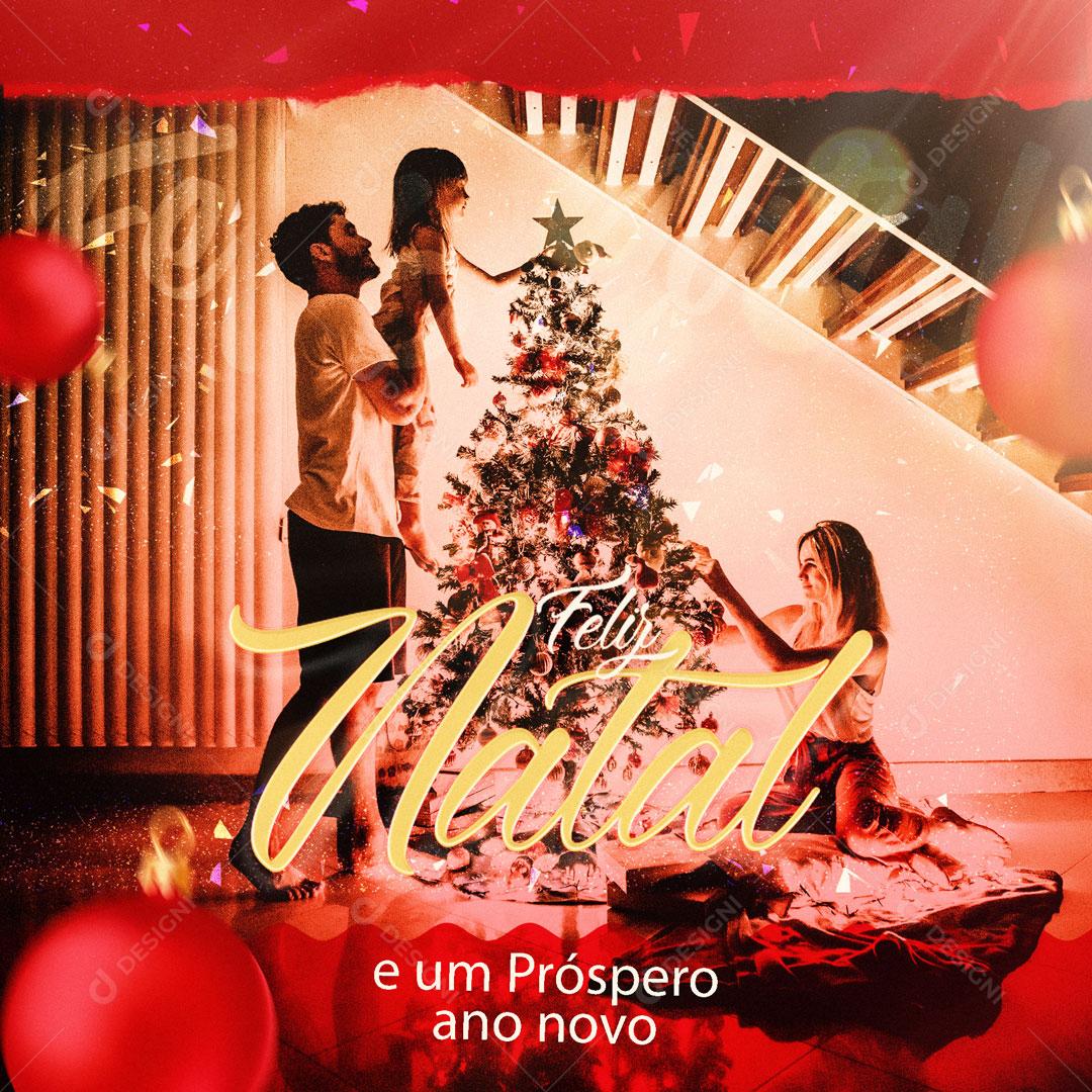Social Media Feliz Natal e Um Próspero Ano Novo Familia Presentes PSD Editável