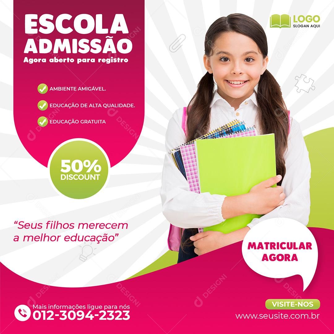 Social Media Volta Ás Aulas Escola De Admissão Matricular Agora PSD Editável