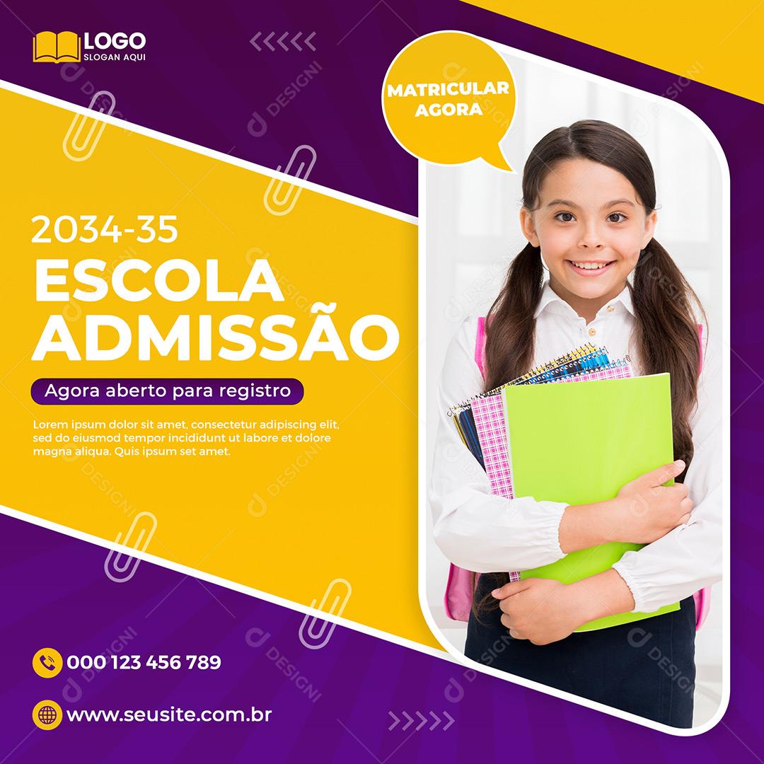 Social Media Volta Ás Aulas Escola De Admissão 2034-35 PSD Editável