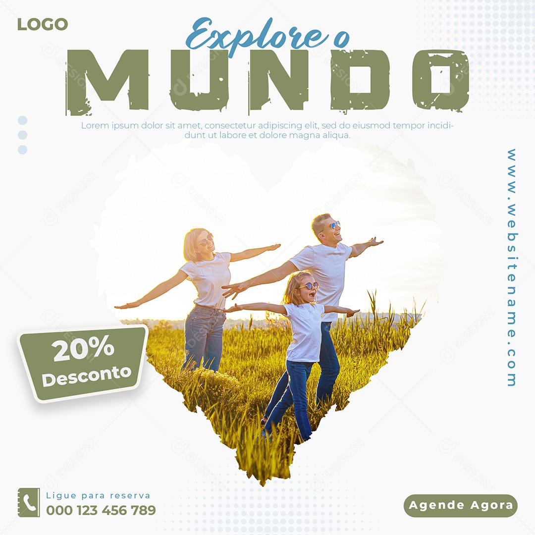 Social Media Viagens Explore O Mundo 20% Desconto PSD Editável