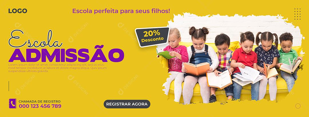 Social Media Volta Ás Aulas Escola De Admissão 20% Desconto PSD Editável
