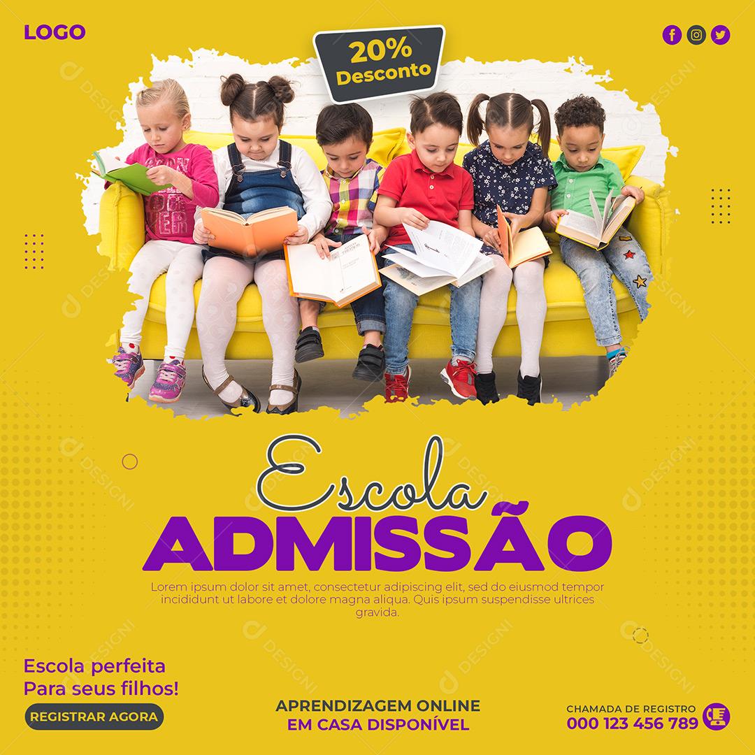 Social Media Volta Ás Aulas Escola De Admissão 20% PSD Editável