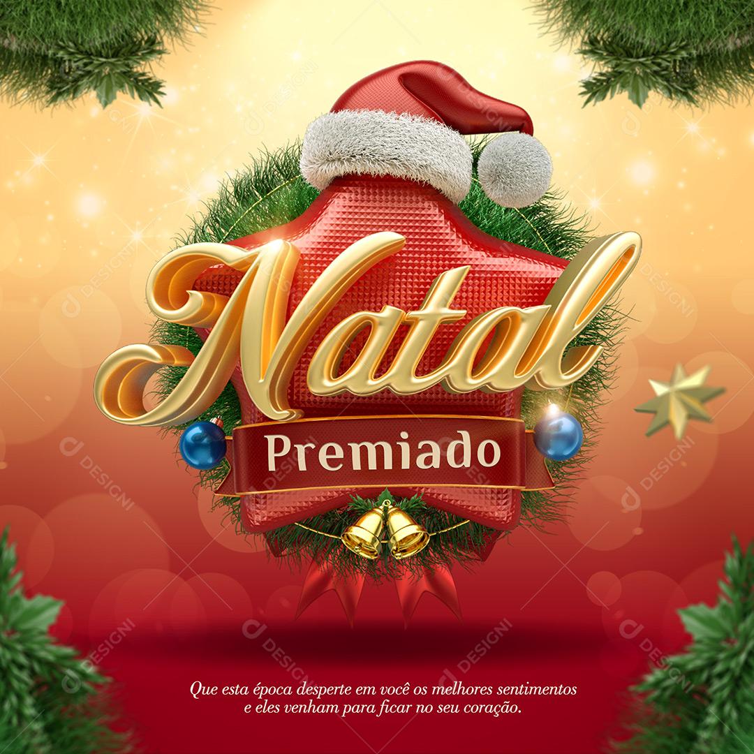 Selo 3D Natal Premiado Vermelho Composição PSD Editável