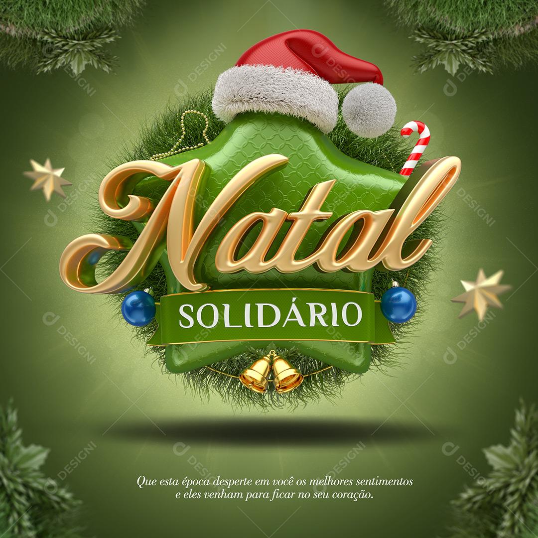 Selo 3D Natal Solidário Verde Composição PSD Editável