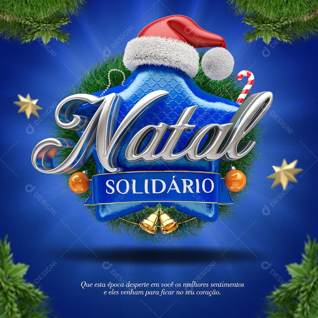 Selo 3D Natal Solidário Azul Composição PSD Editável