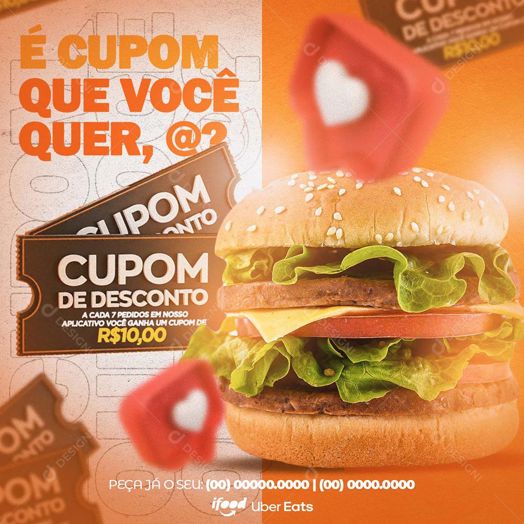 Social Media Hamburgueria É Cupom Que Você Quer Burguer PSD Editável