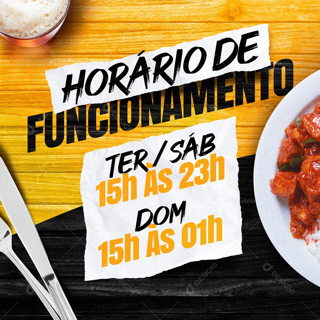 Social Media Restaurante Horário De Funcionamento Semanal PSD Editável