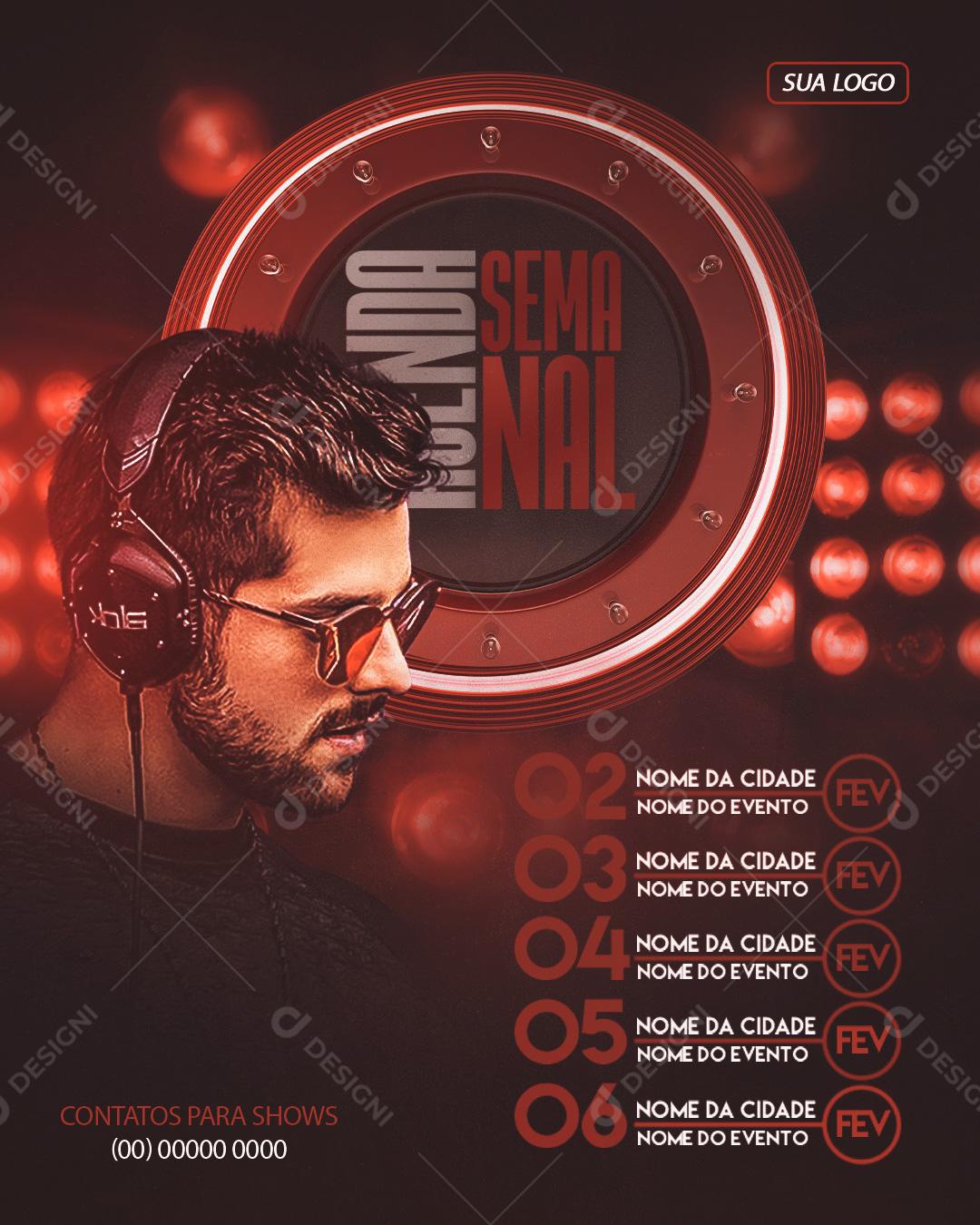 Feed Flyer Agenda Semanal Alok Social Media PSD Editável