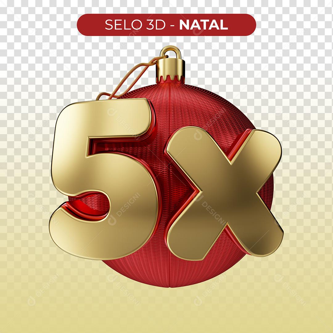 Selo 3D 5X Natal Para Composição PNG Transparente