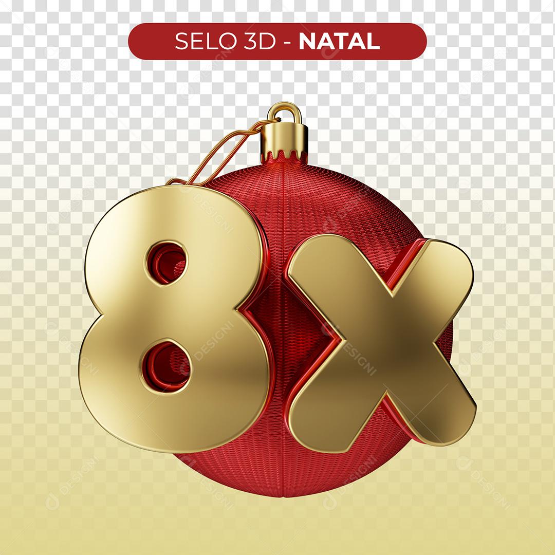 Selo 3D 8X Natal Para Composição PNG Transparente