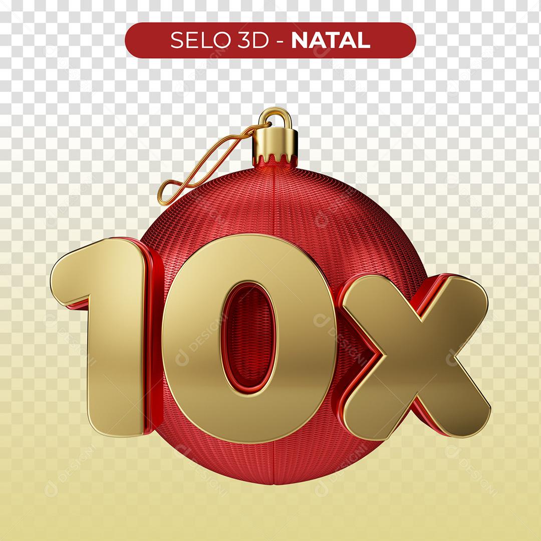 Selo 3D 10X Natal Para Composição PNG Transparente