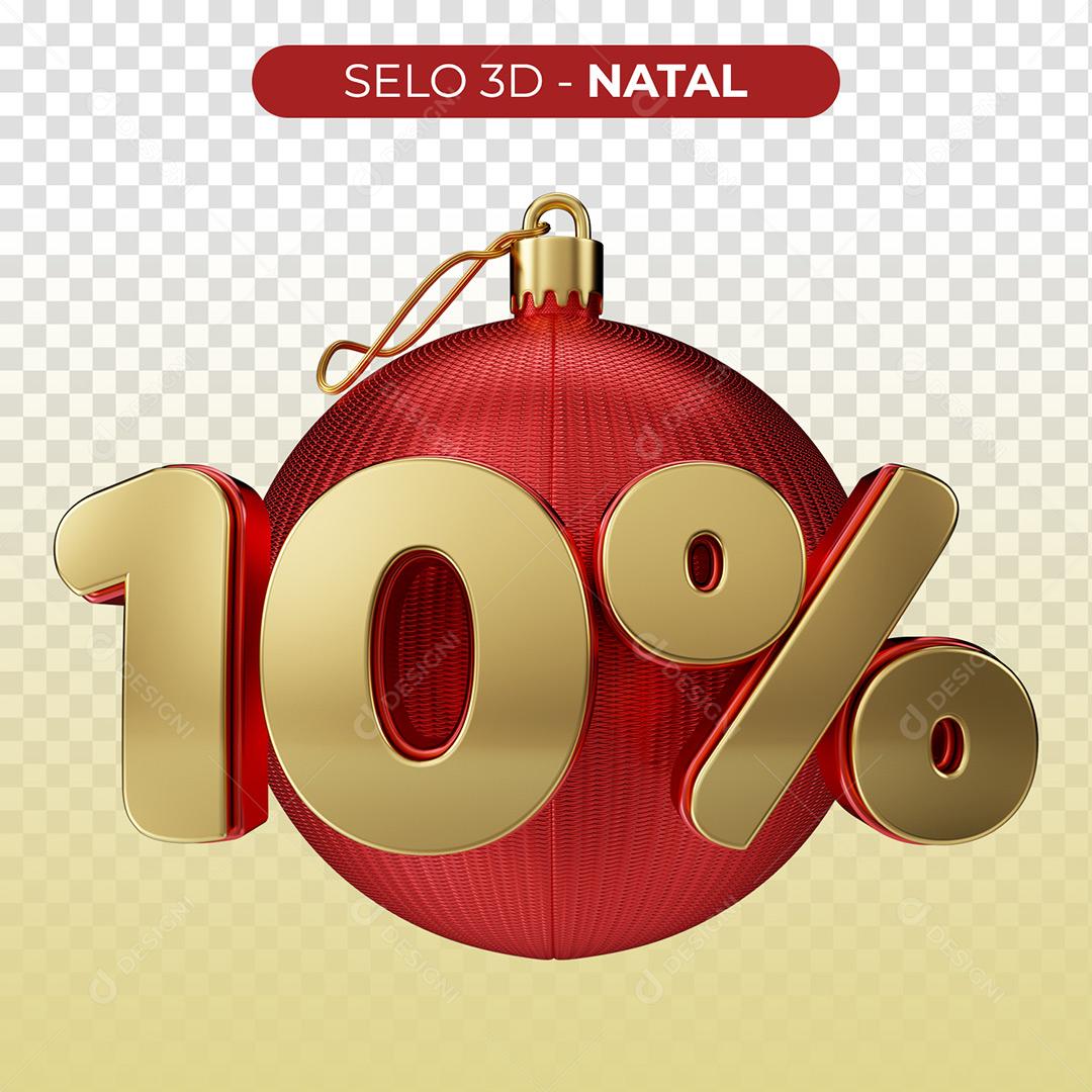 Selo 3D 10% Natal Porcentagem Para Composição PNG Transparente