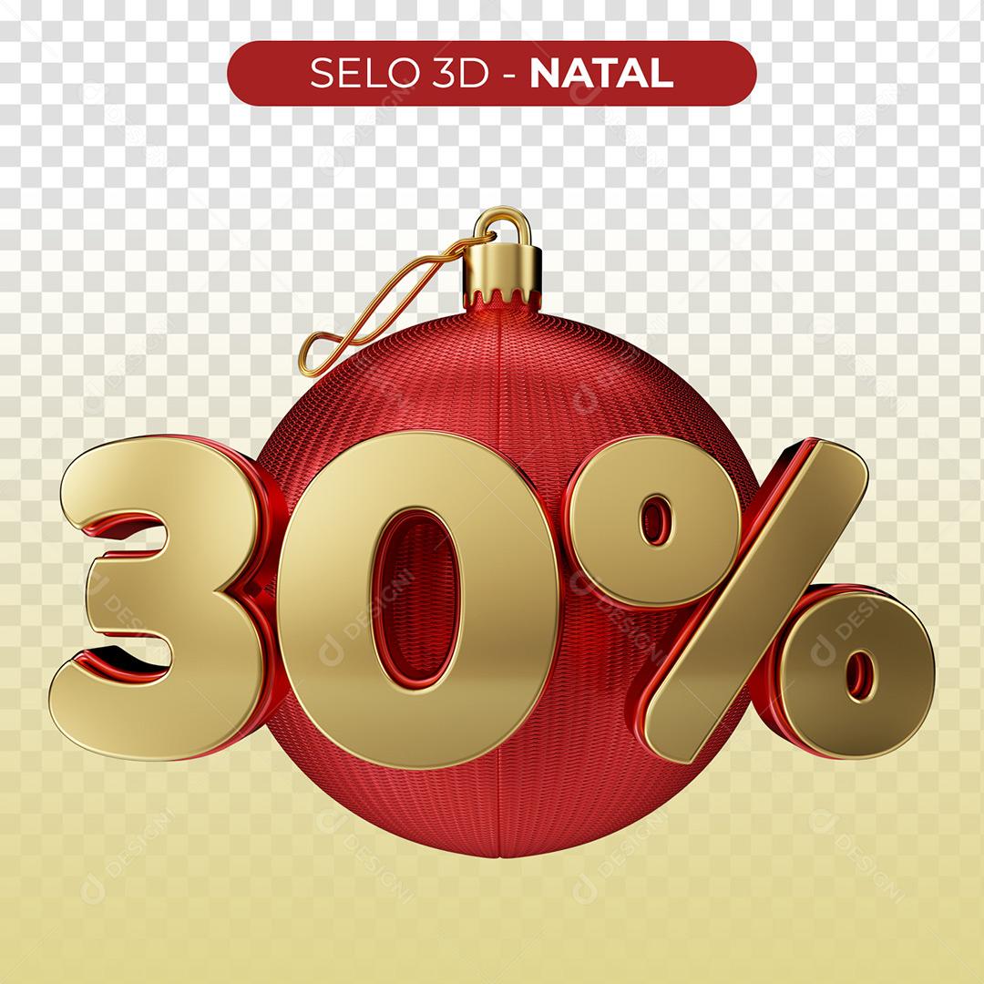 Selo 3D 30% Natal Porcentagem Para Composição PNG Transparente