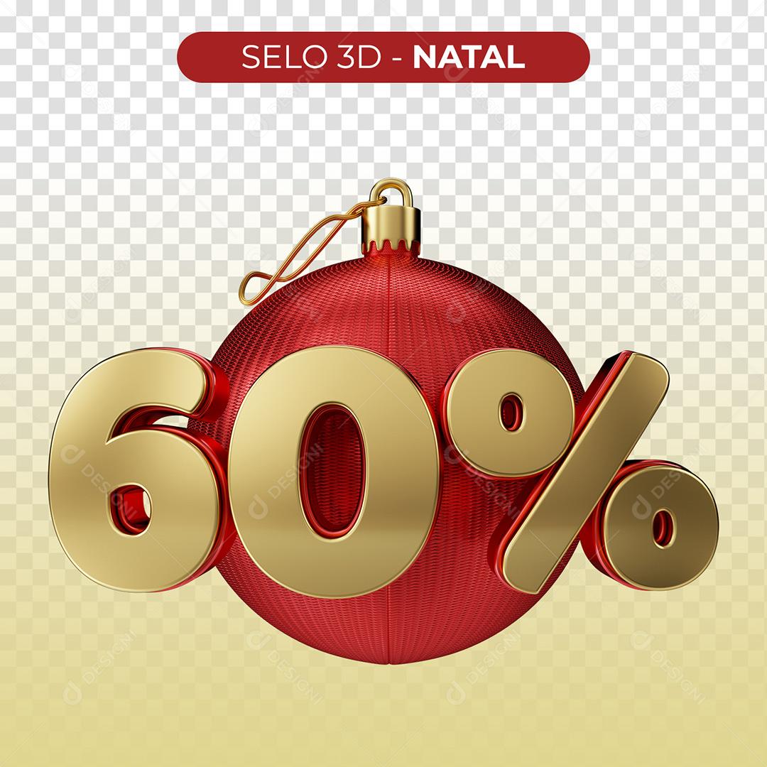 Selo 3D 60% Natal Porcentagem Para Composição PNG Transparente