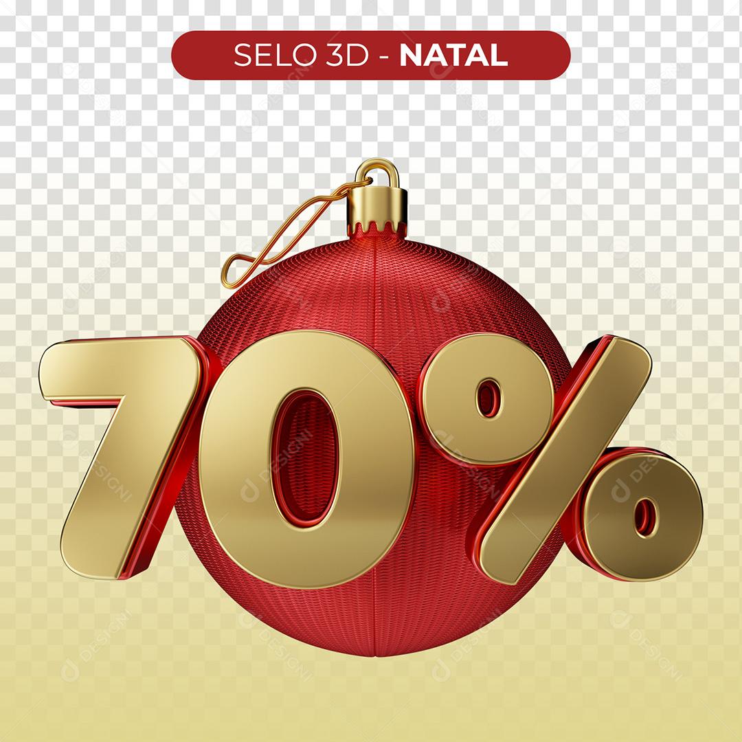 Selo 3D 70% Natal Porcentagem Para Composição PNG Transparente