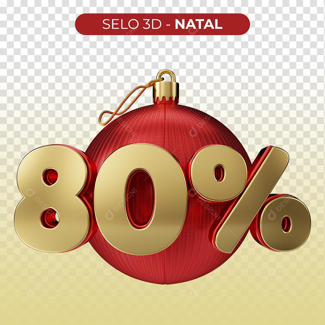 Selo 3D 80% Natal Porcentagem Para Composição PNG Transparente