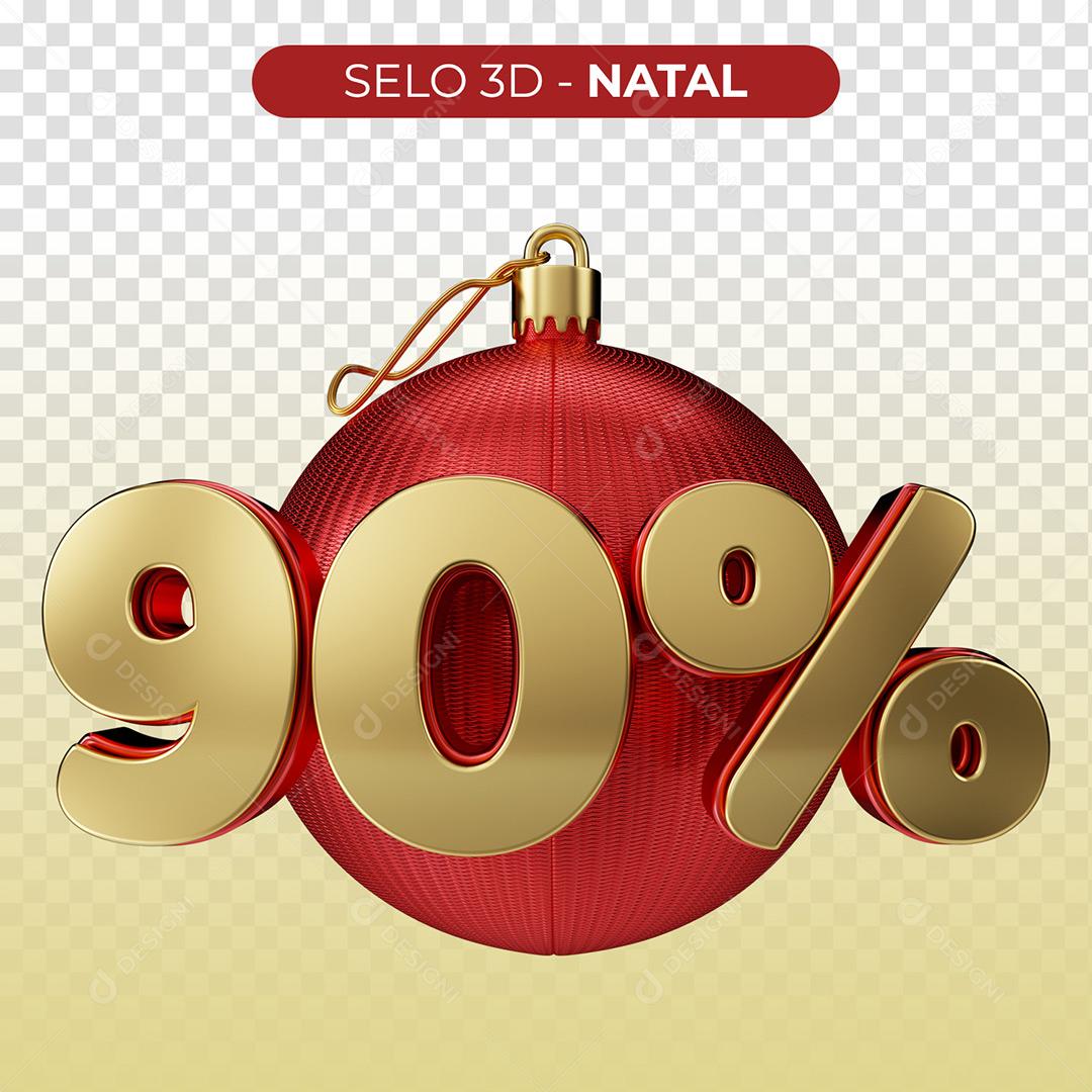 Selo 3D 90% Natal Porcentagem Para Composição PNG Transparente