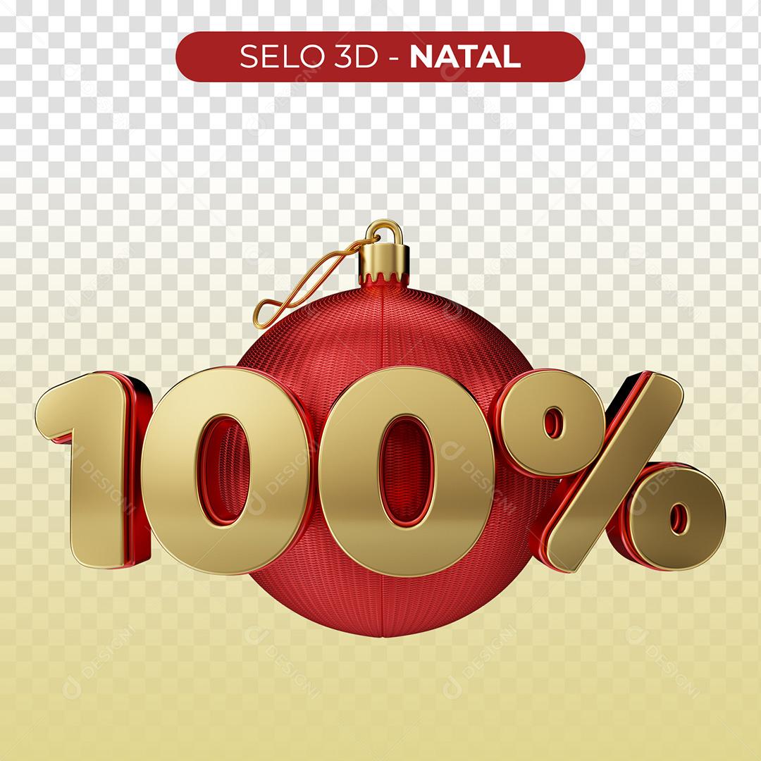 Selo 3D 100% Natal Porcentagem Para Composição PNG Transparente