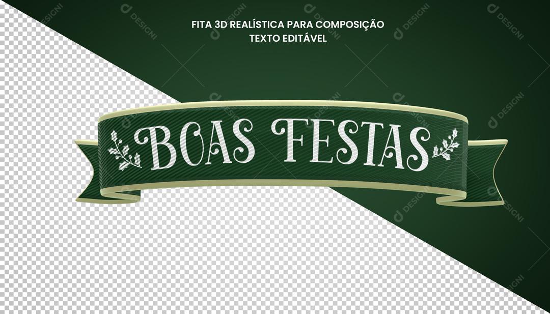 Elemento 3D Para Composição Fita De Natal Feliz Boas Festas Natal PSD Editável