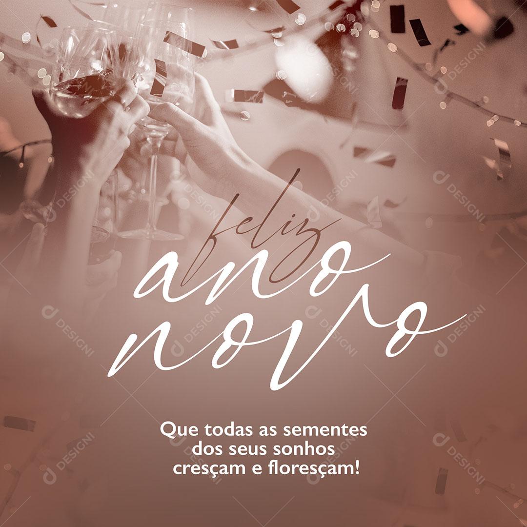 Template Social Media Mensagem Feliz Ano Novo PSD Editável