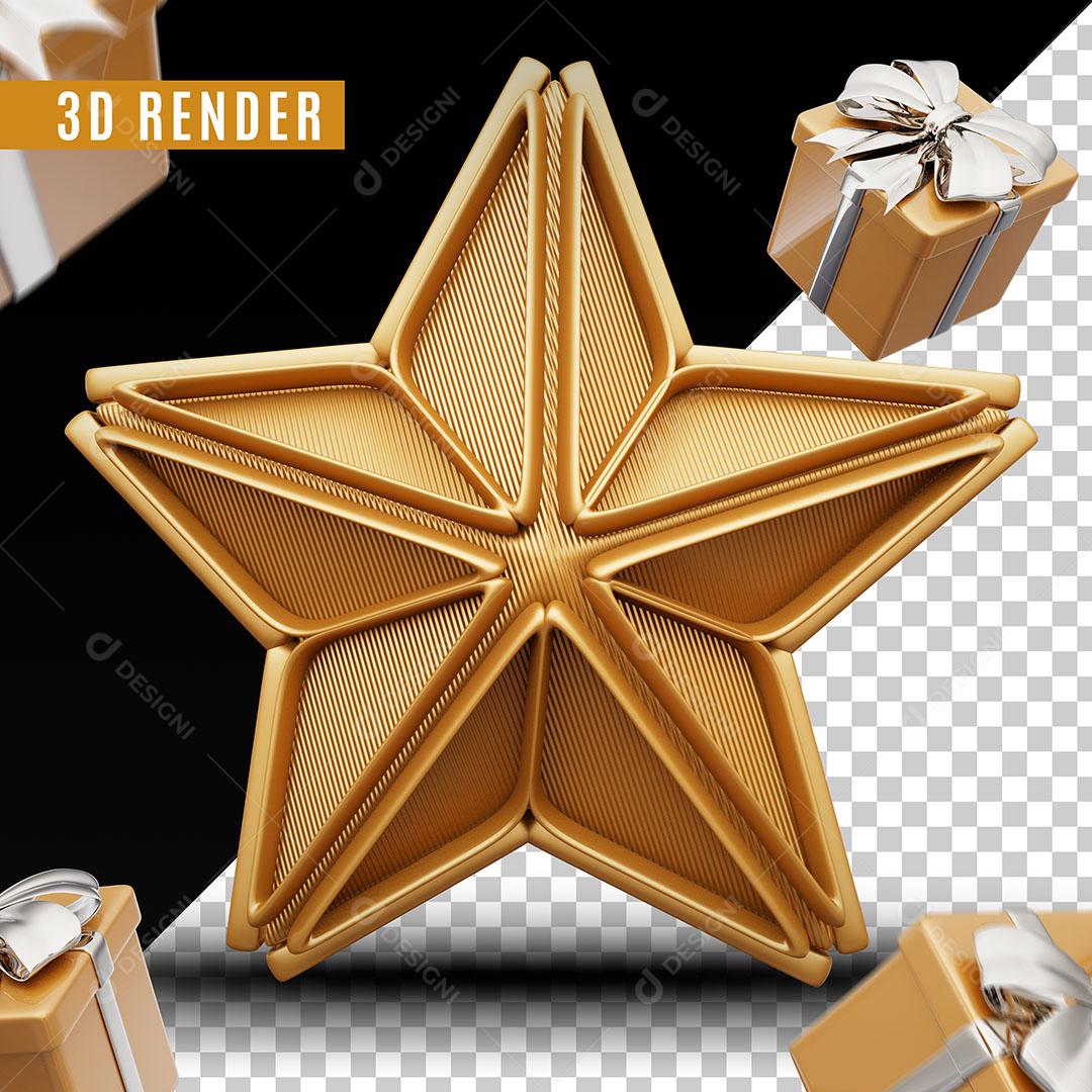 Estrela Dourada Elemento 3D Para Composição PSD