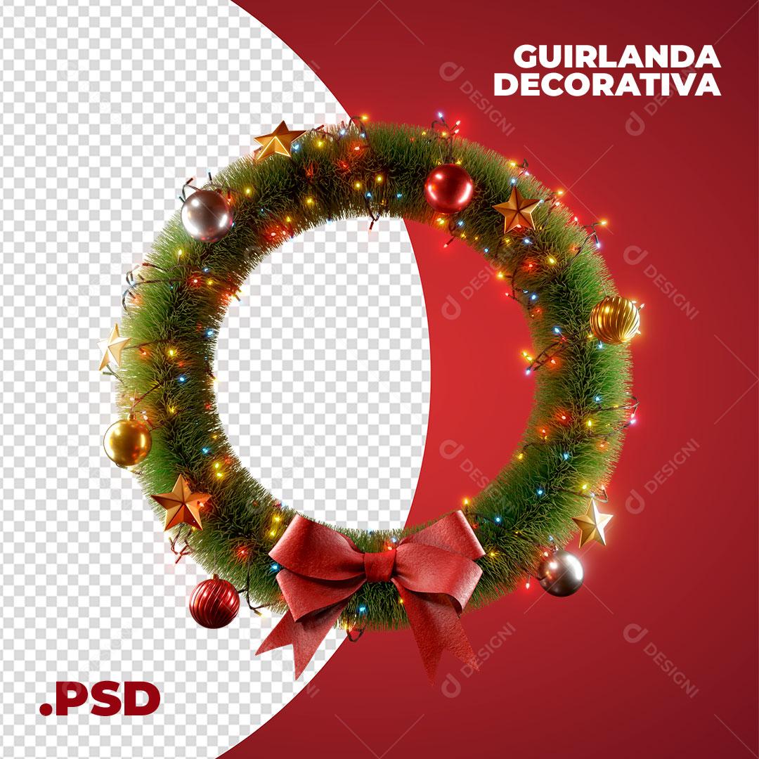 Guirlanda Natalina Elemento 3D Com Luzes Decorativa Para Composição PSD