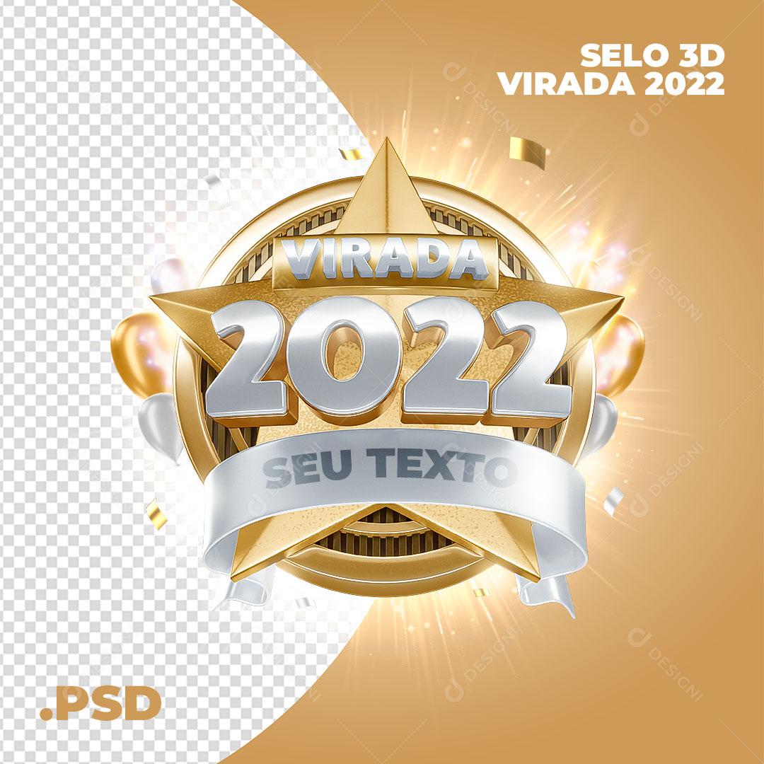 Selo 3D Virada 2022 Dourado Texto Editável Para Composição PSD