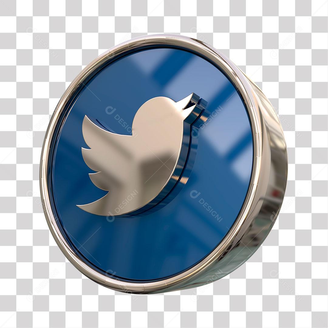 Twitter Ícone 3D Elemento Azul Para Composição PNG Transparente