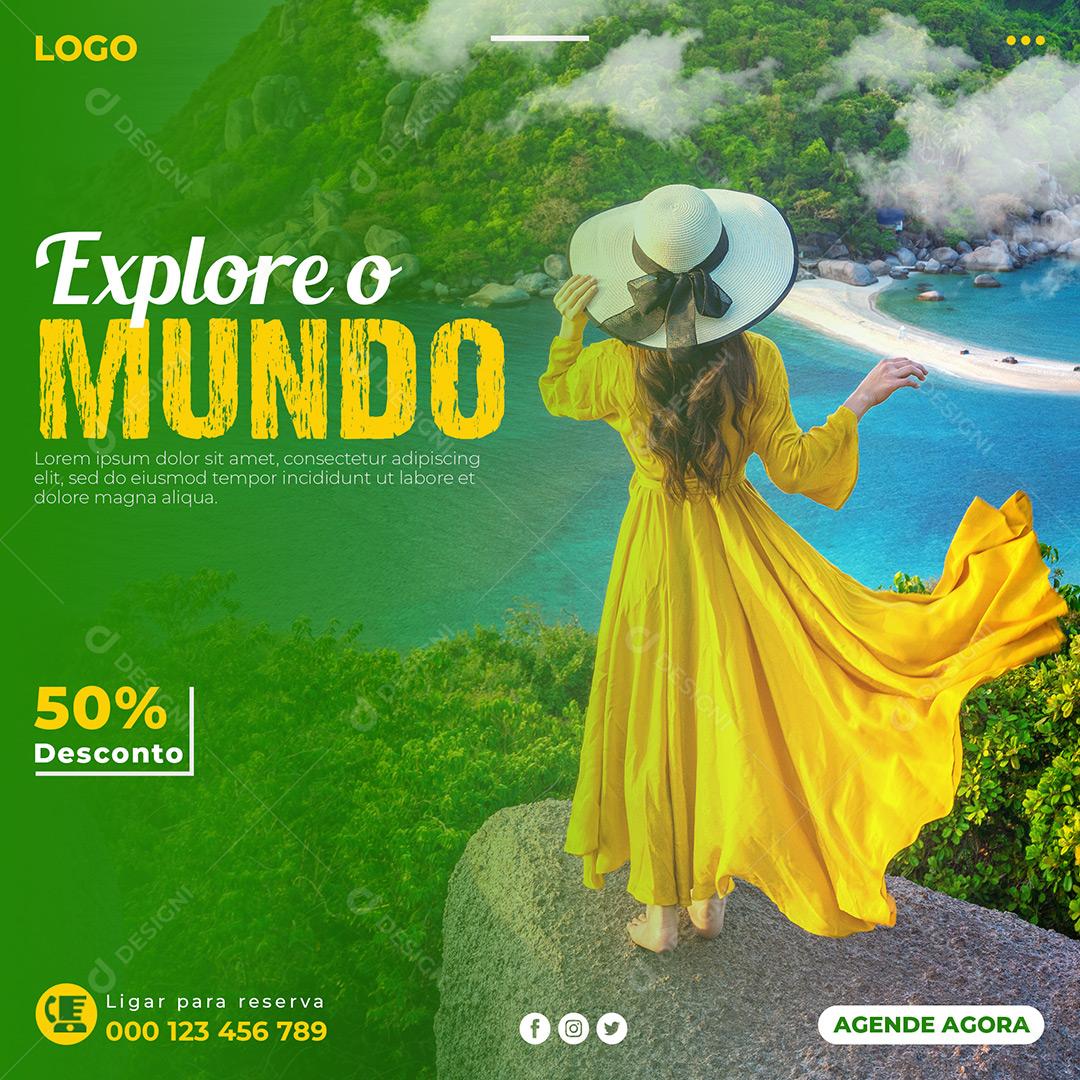 Viagens Explora O Mundo 50% Desconto Social Media PSD Editável