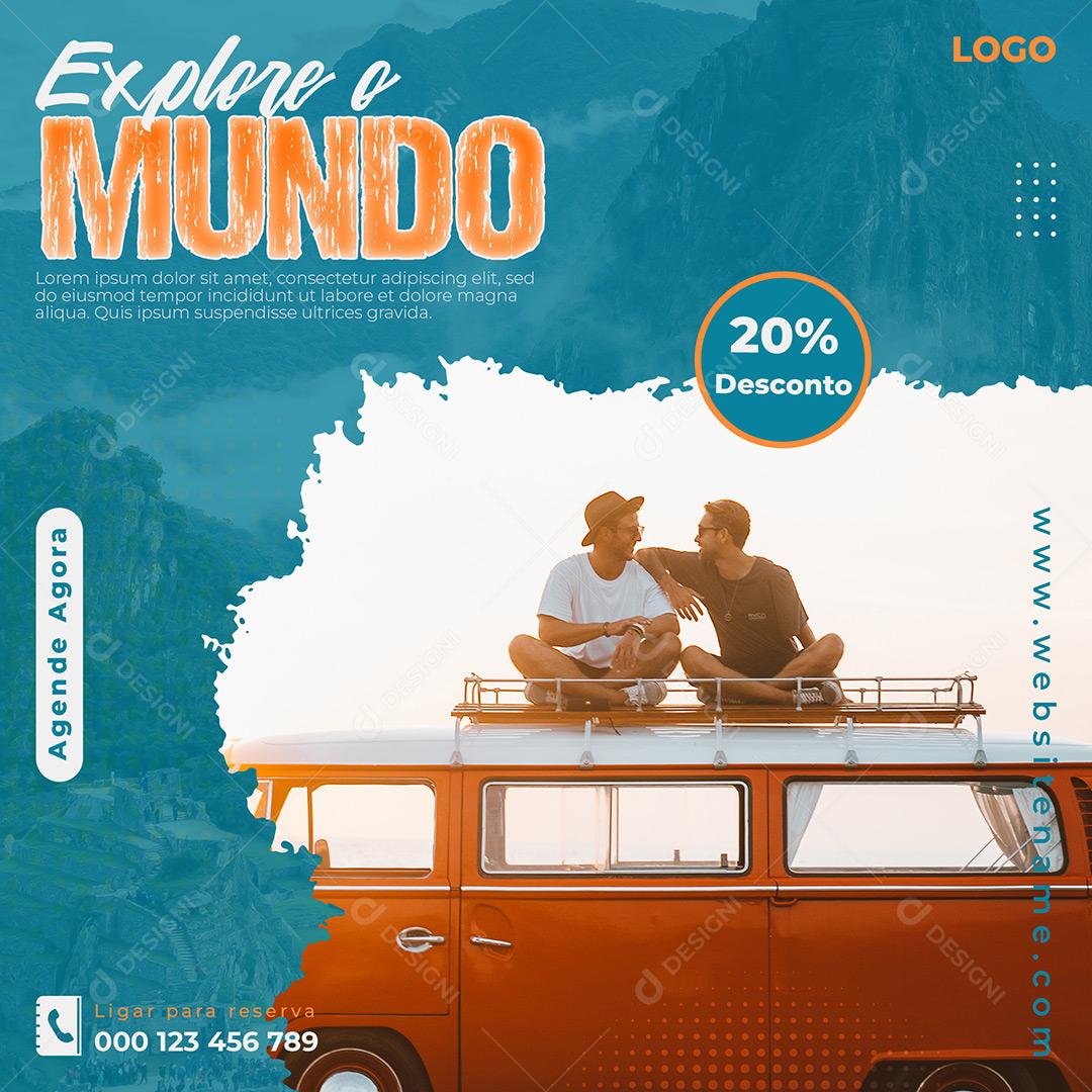Viagens Explore O Mundo 20% Desconto Social Media PSD Editável