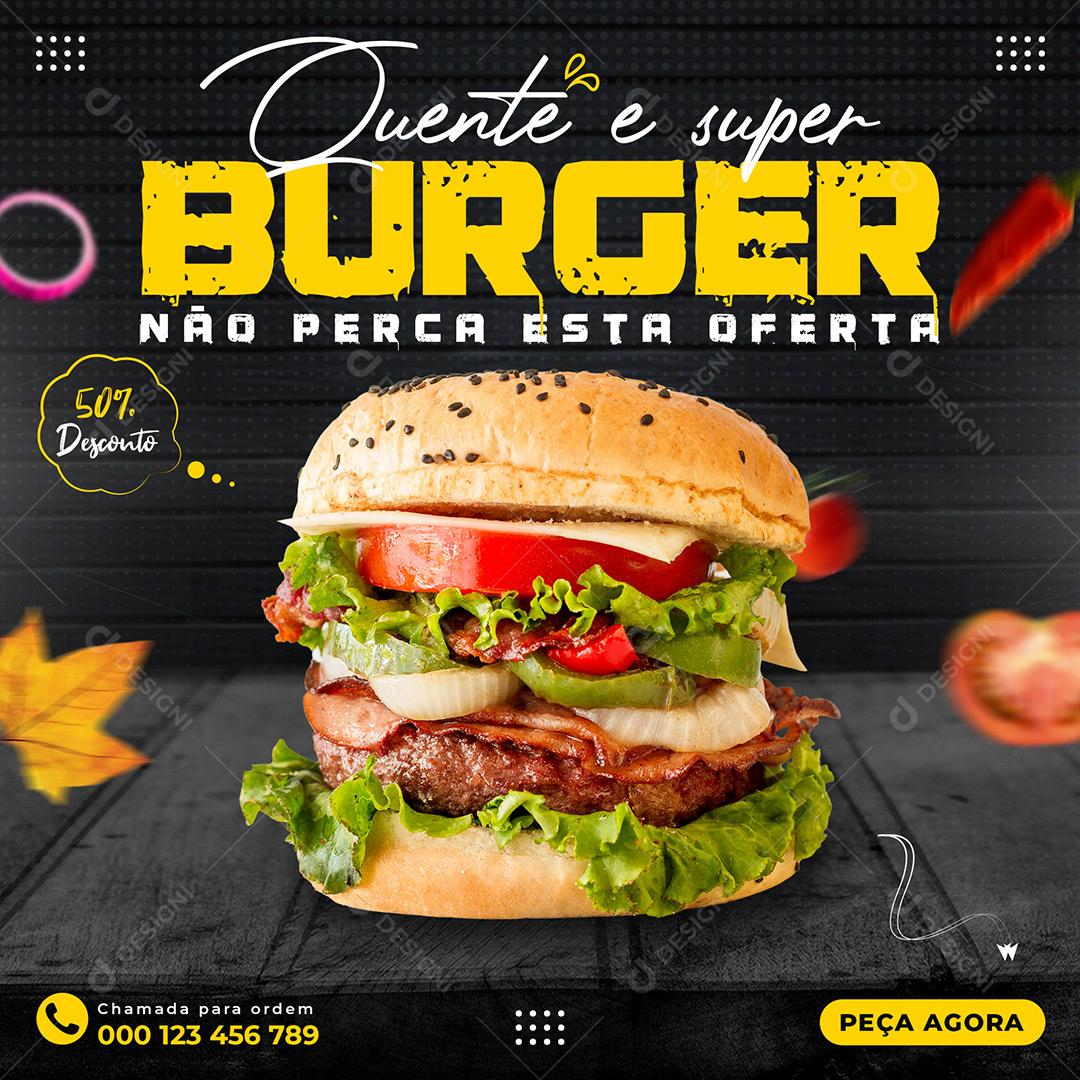Hamburgueria Quente E Super Burgue Social Media PSD Editável