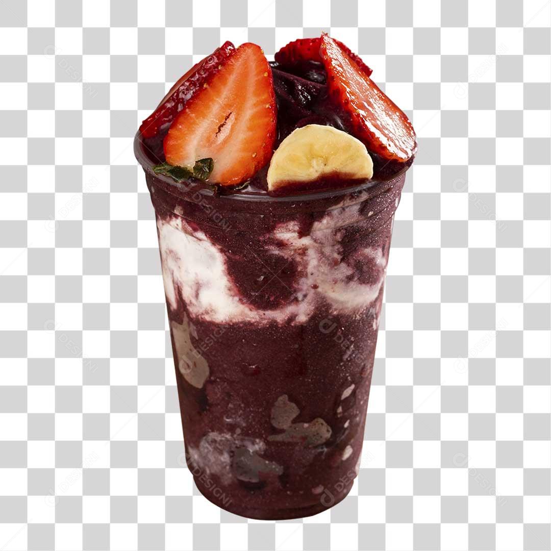 Copo de Açaí  Morango Banana Leite Condensado PNG Transparente