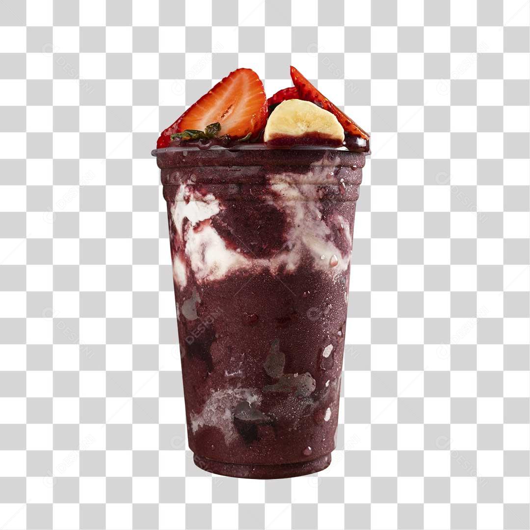 Copo de Açaí Morango Banana Leite Condensado PNG Transparente