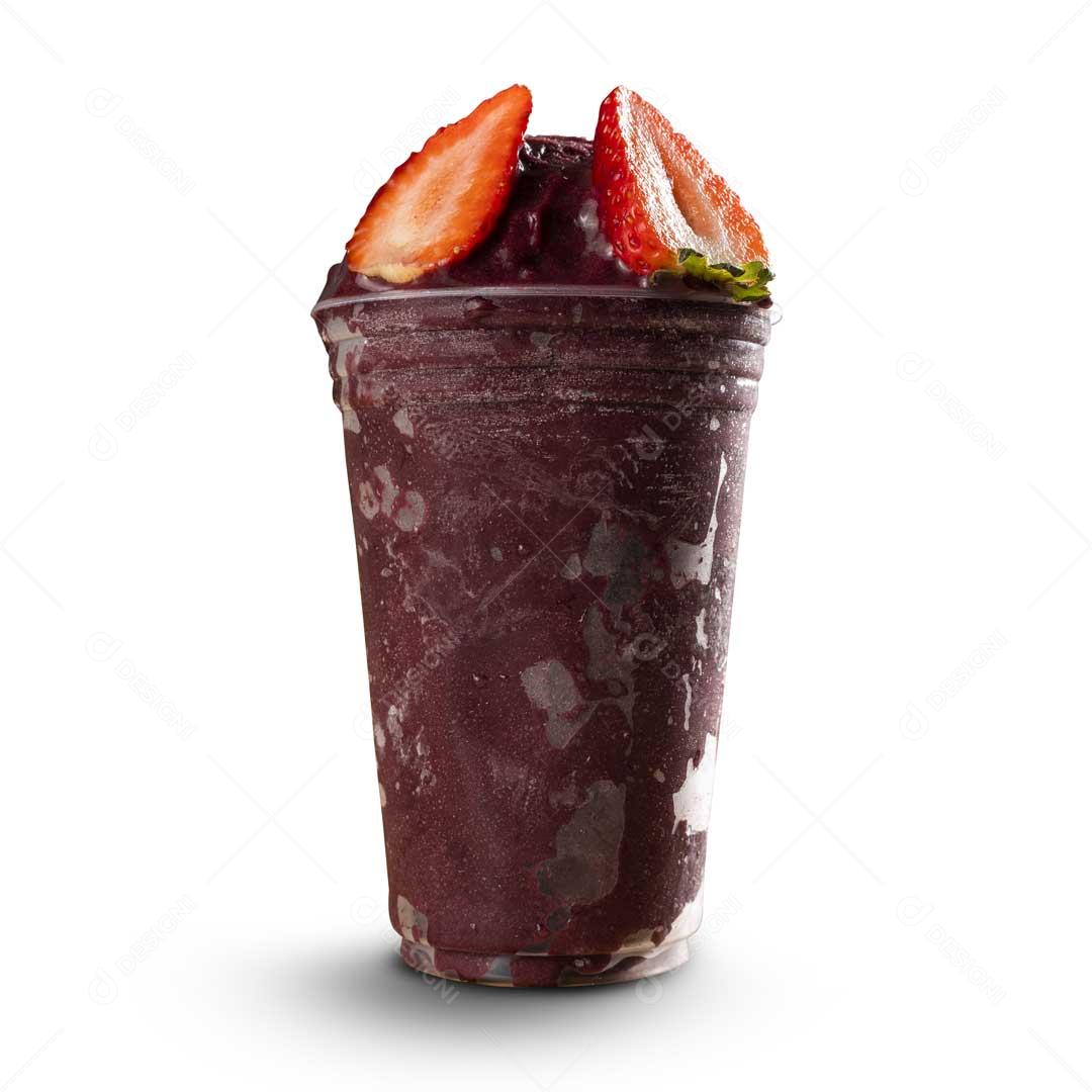 Copo de Açaí Sabor Variado Morango Gelado Branco Imagem JPG
