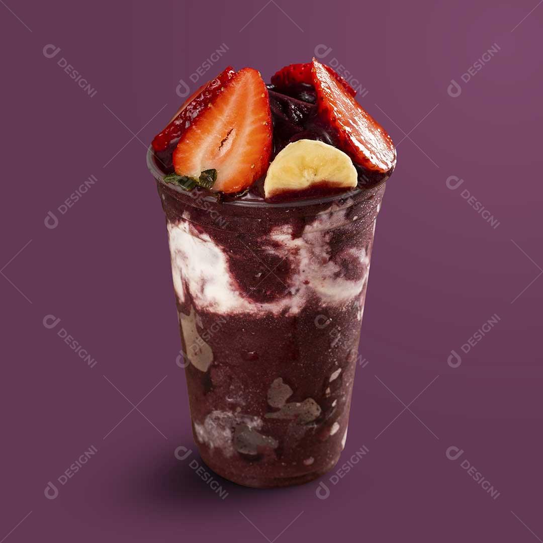 Copo de Açaí Sabor Variado Morango Roxo Gelado Imagem JPG