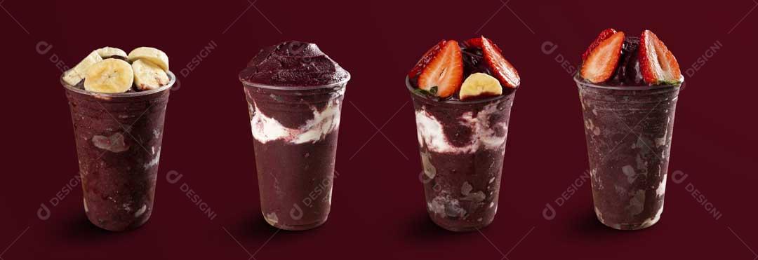 4 Copos De Açaí Sabores Variado Imagem JPG
