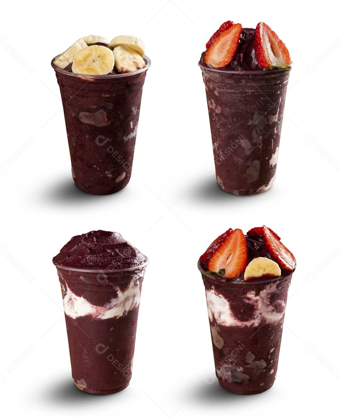 4 Copos De Açaí Sabores Variado Imagem JPG
