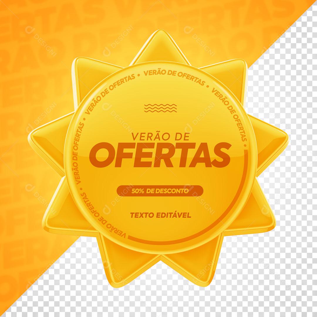 Selo 3D Verão De Ofertas Texto Editável Sol Praia PSD