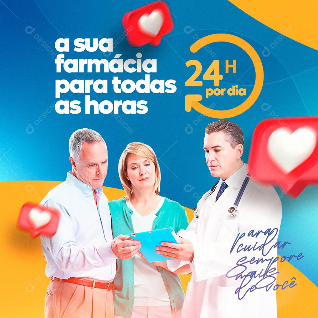 Social Media 24 Horas Por Dia Sua Farmácia Para Todas As Horas PSD Editável